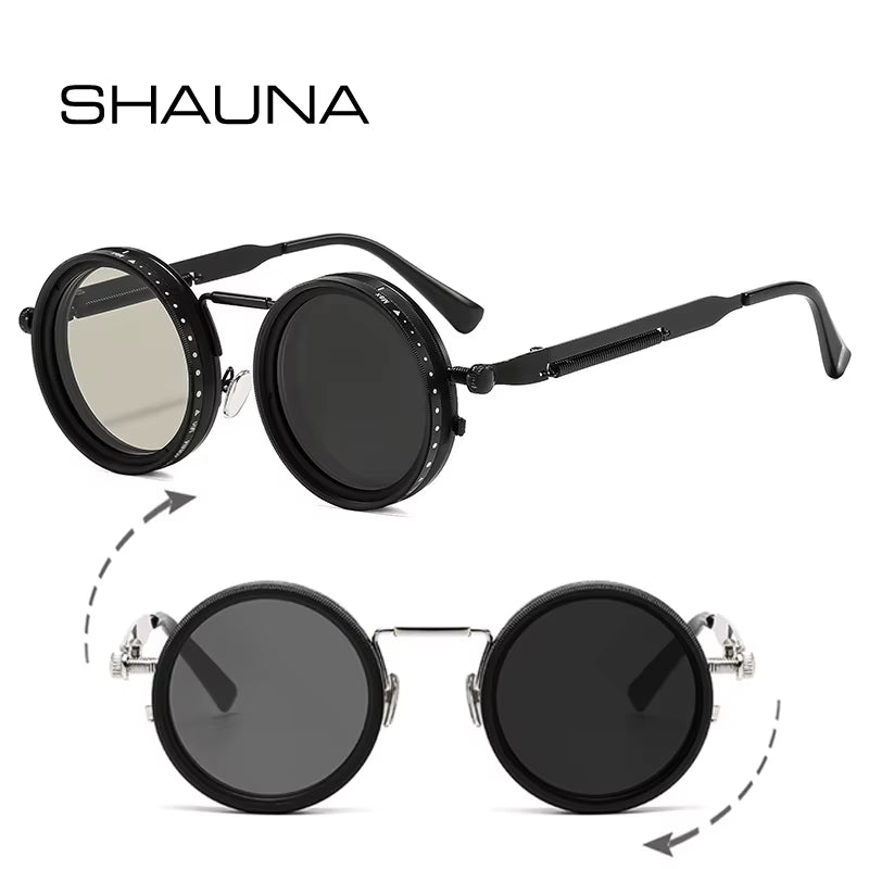 Retro Metal round Punk Nd9-Level Adjustable Dimming Sunglasses Women Polarized UV400 Fashion Men Outdoor Sun Glasses