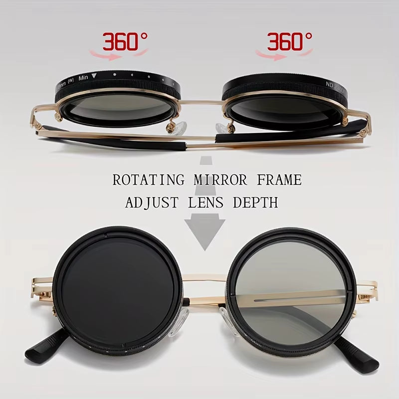 Retro Metal round Punk Nd9-Level Adjustable Dimming Sunglasses Women Polarized UV400 Fashion Men Outdoor Sun Glasses